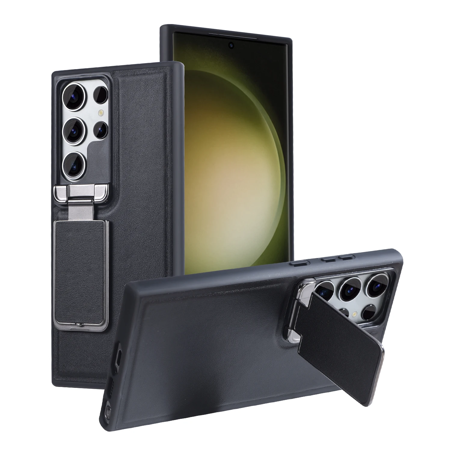 

S23 Ultra Camera Kickstand Leather Case For Samsung Galaxy S22 Ultra Shockproof Flip Lens Protector Phone Cover S23 Plus