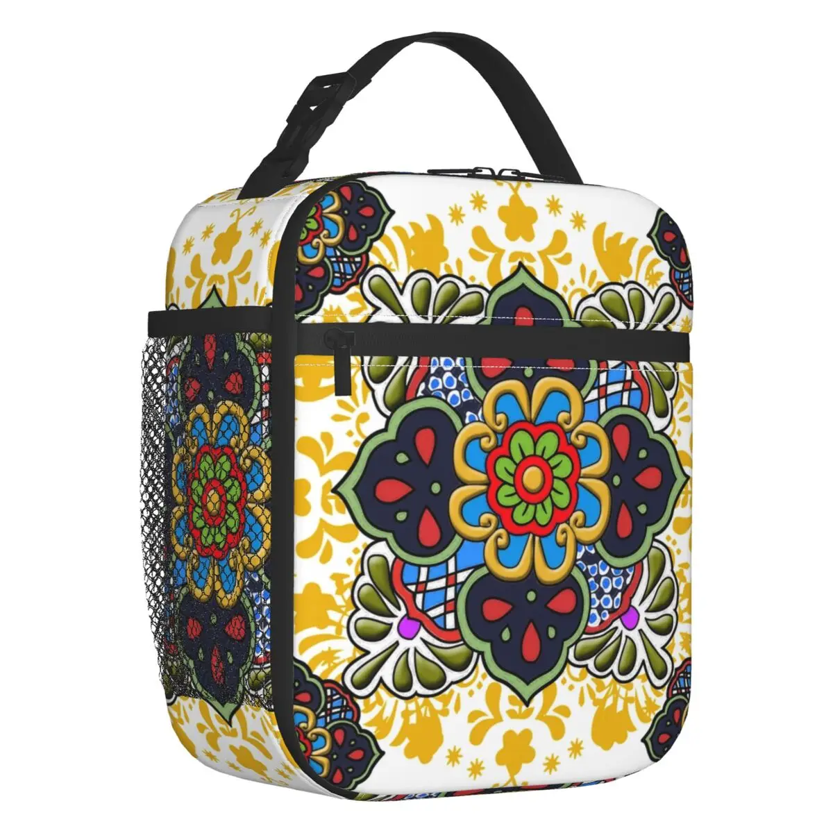 

Mexican Talavera Flower Resuable Lunch Box Leakproof Folk Ceramic Tile Art Thermal Cooler Food Insulated Lunch Bag Kids School