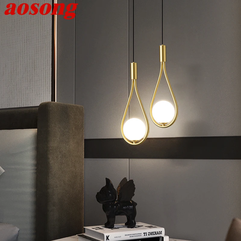 

AOSONG Contemporary Brass Pendant Lamp LED Gold Copper Chandelier Simple Creative Decorative for Home Living Bedroom