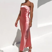 women party banquet elegant evening dress summer solid chest wrap backless sleeveless sexy fashion female long dresses 2022 new