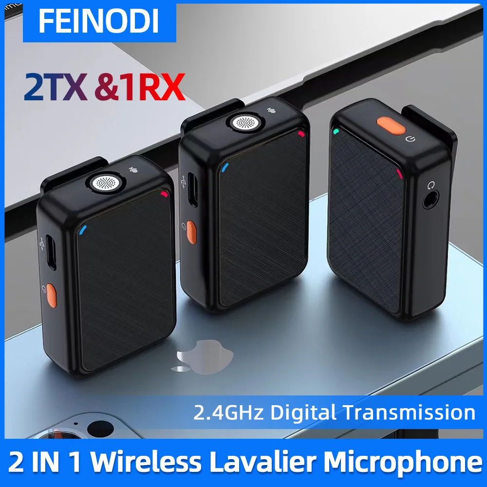Wireless Lavalier Microphone Portable Dual Channel Audio Video Recording Lapel Mic for iPhone Android DSLR Camera Vlog YouTube
