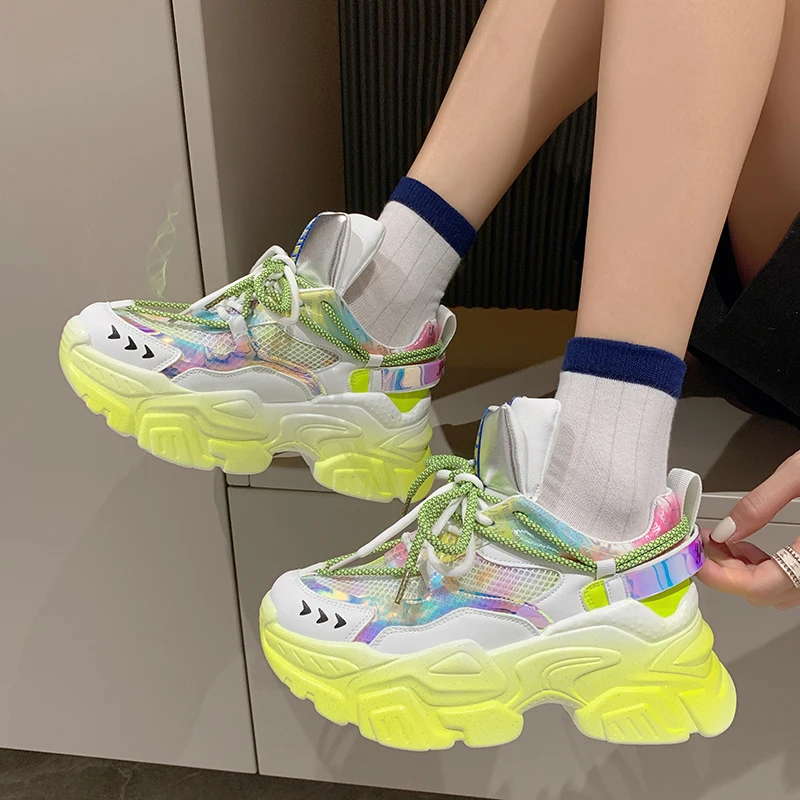 

Chunky Sneakers for Women Shoes 2022 Spring Autumn Thick Sole Yellow Blue Platform Shoe Casual Woman Zapatillas Plataforma Mujer