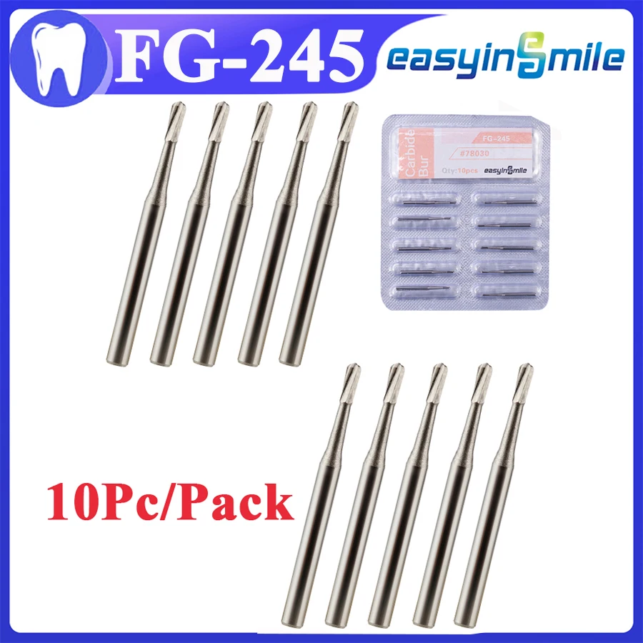 10Pcs Dental Carbide Burs Pear-Shaped High Speed Tungsten Steel Bur FG 245