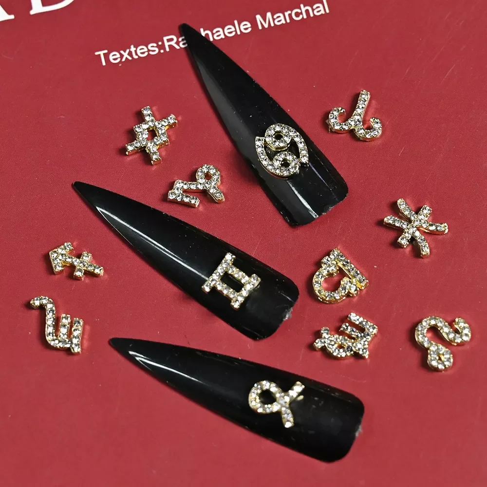 

2022NEW 12 Constellation Golden Nail Art Charms Alloy Diamond 3D Nail Rhinestones Decoration Luxury Jewelry Manicure Accessories