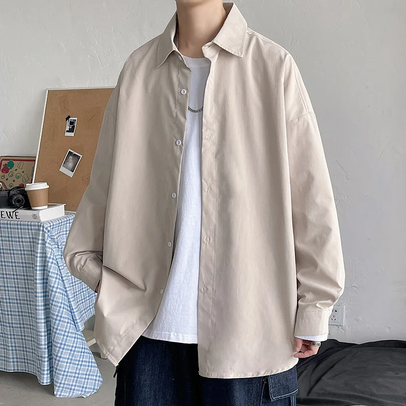 autumn new 65% cotton Korean version handsome fashionable men's long-sleeved shirt large size loose lapel cardigan jacket M-5XL