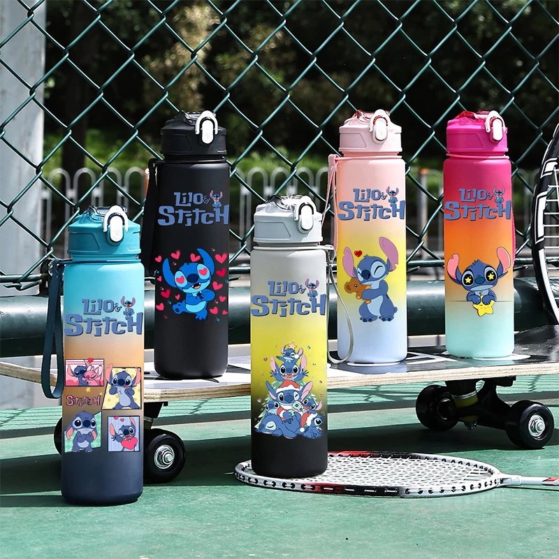 750ml Disney Lilo Stitch Water Cup Portable Children Cute Plastic Cartoon Outdoor Sport Large Capacity Bottle Kid Gift