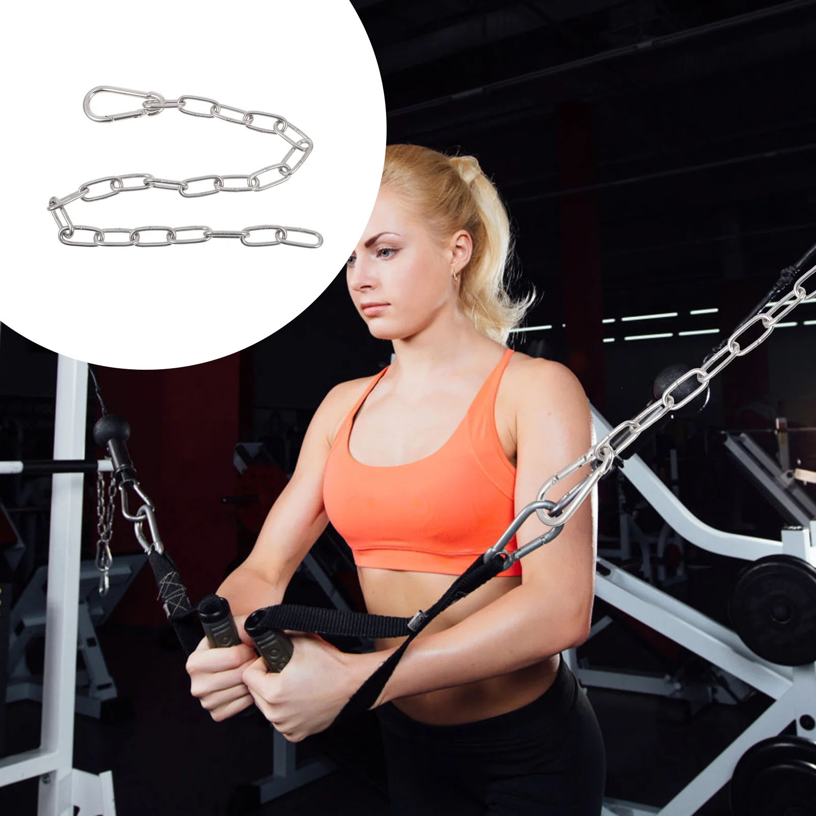 

Extension Chain Dual Grip Tricep Triceps Extensive Pull Down Cord Handles Attachment Rope Cables Heavy Duty Wrist Trainer