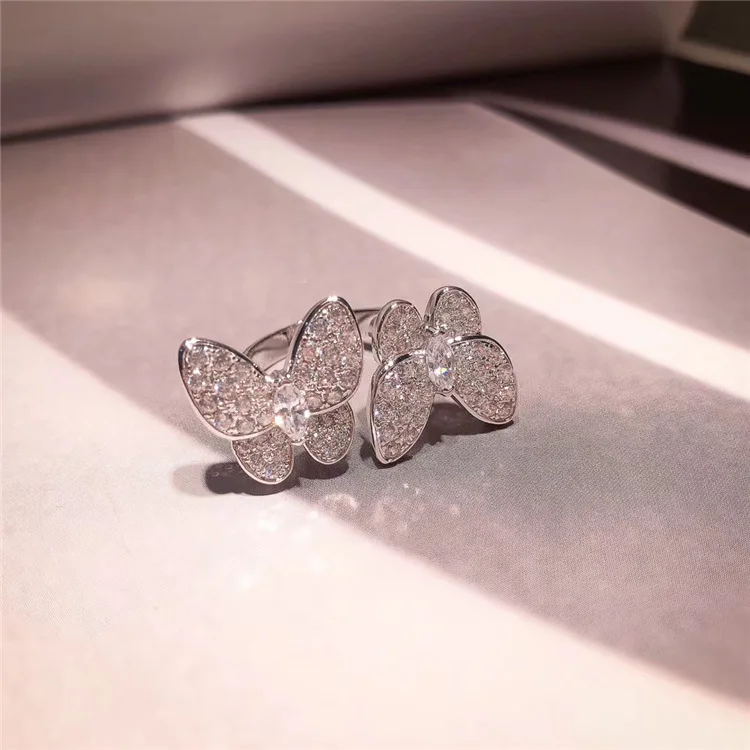 

Niche design light luxury jewelry twin butterfly fairy opening ring women's super shimmering micro-set zircon ring