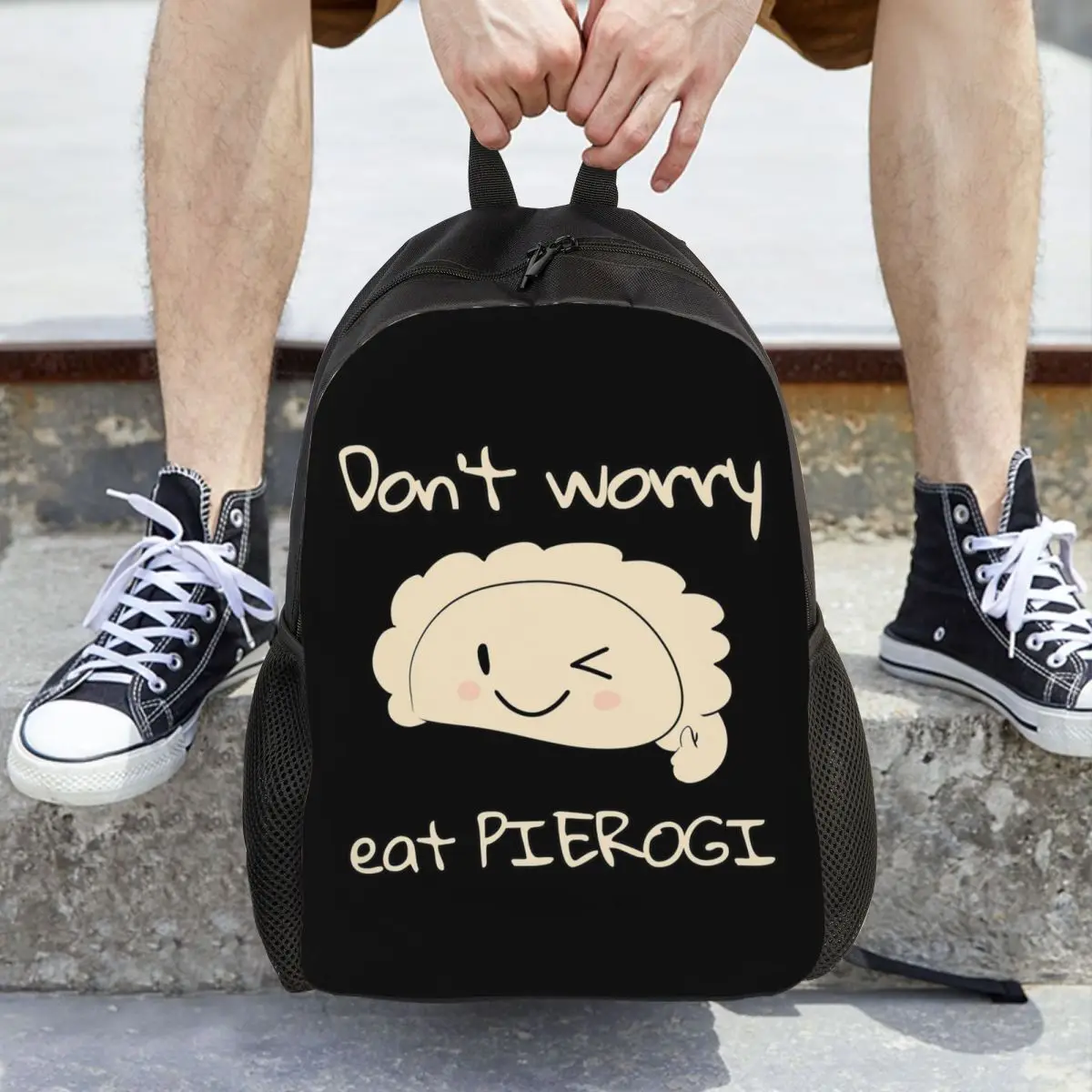 Фото Рюкзак Don't Worry Eat PIEROGI, вместительный, для мальчиков и девочек, школьная сумка, сумка через плечо для мужчин и женщин №1
