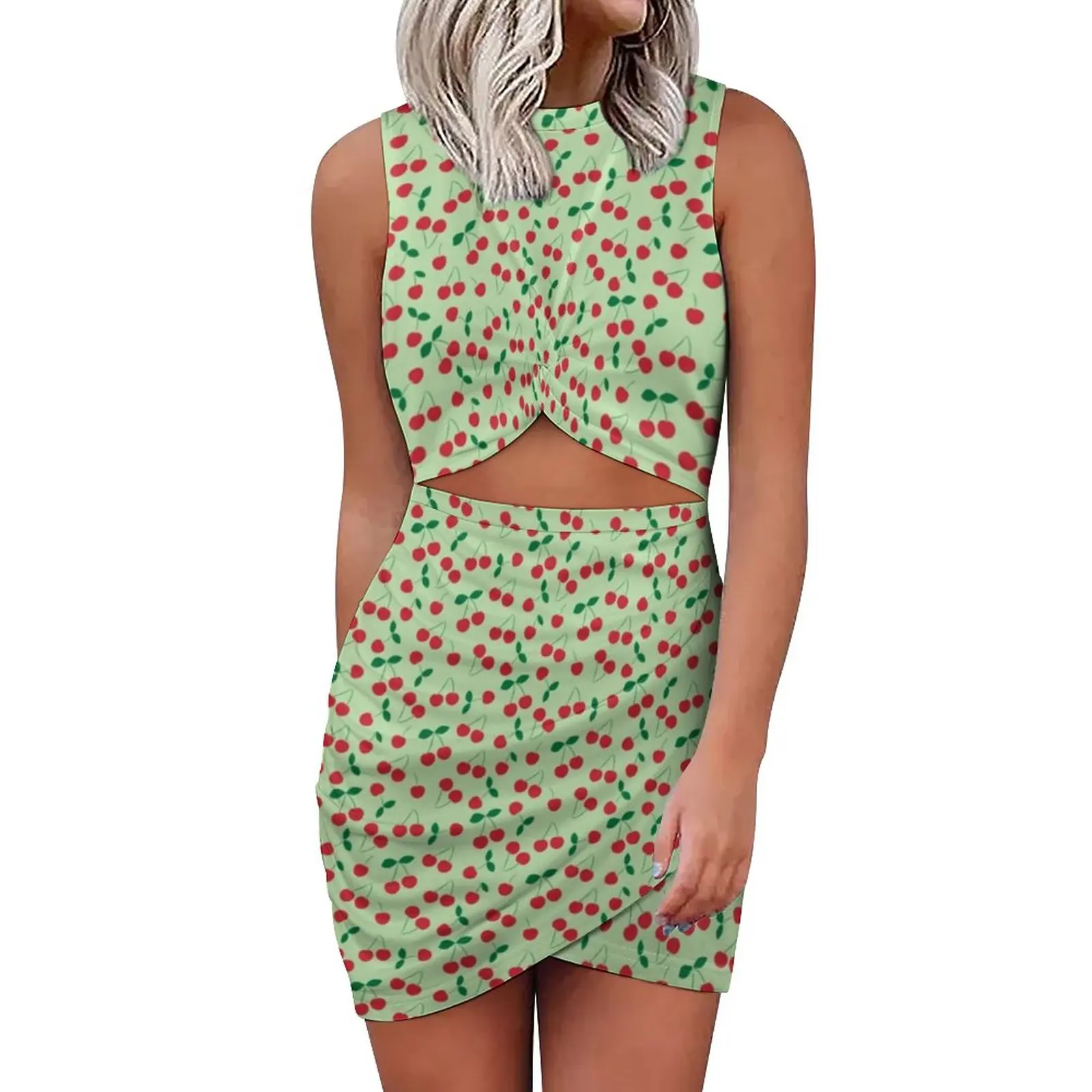 

Женское облегающее платье с принтом вишни, летнее платье в стиле ретро с фруктовым принтом, стильное платье большого размера без рукавов