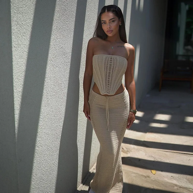 Женский летний комплект из 2 предметов облегающее трикотажное вечернее платье