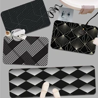 black geometric room mats anti slip absorb water long strip cushion bedroon mat bedside mats