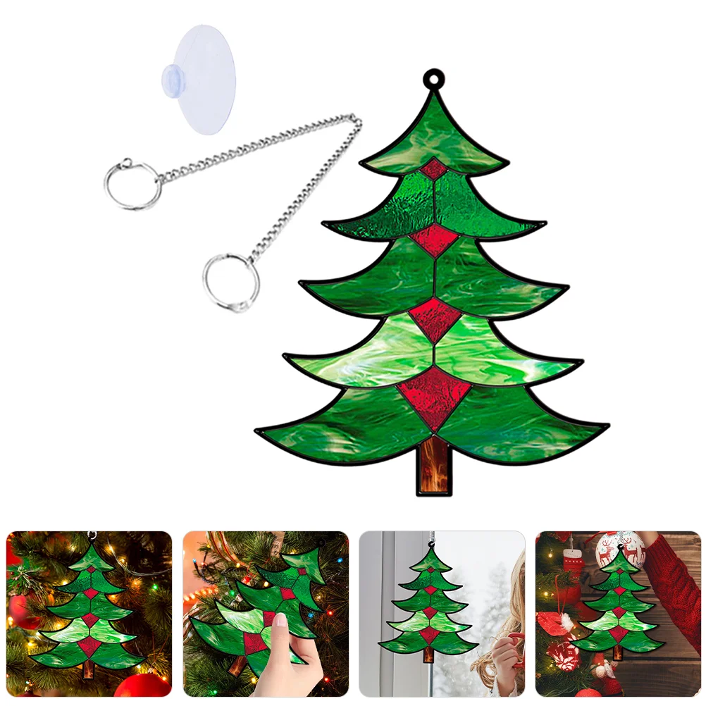 

Stained Glass Window Hanging Christmas Tree Xmas Decorations Indoors Party Prop