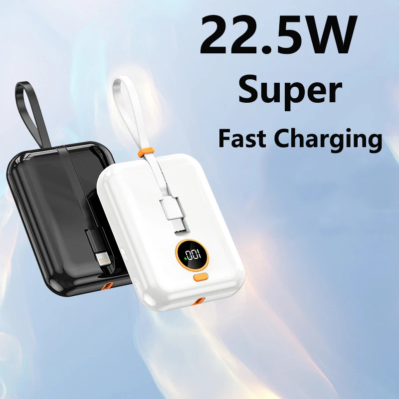 

Mini Power Bank 20000mAh Built in Cable PD 22.5W Fast Charging Powerbank for iPhone 14 13 Samsung Huawei Xiaomi Type C Poverbank