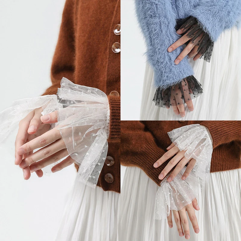 

New Women Girls Fake Flared Sleeves Lace Arm Cover Fake Sleeve Scar Cover Female Elbow Sleeve Cuff Sun Protection Thin Blouse
