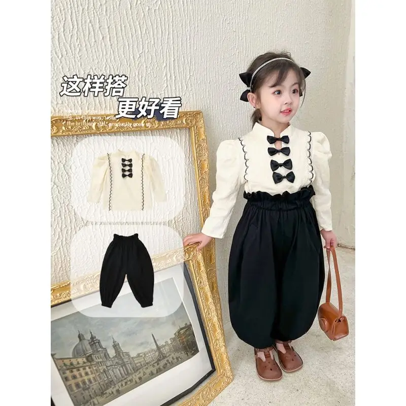 Girls' Spring Suits Fashionable Retro 2022 New Girls' Bubble Sleeve Fried Street Suit Girls' Spring Two-Piece Suit