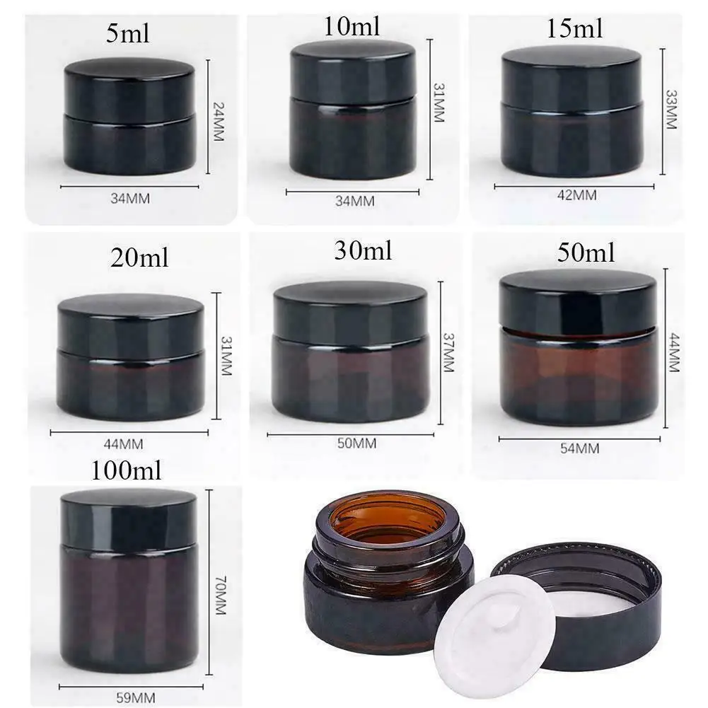 10pcs 5ml/10ml/15ml/20ml/30ml/50ml Glass Amber Cosmetic Face Cream Bottle Lip Balm Container Jar Pots Makeup Vials