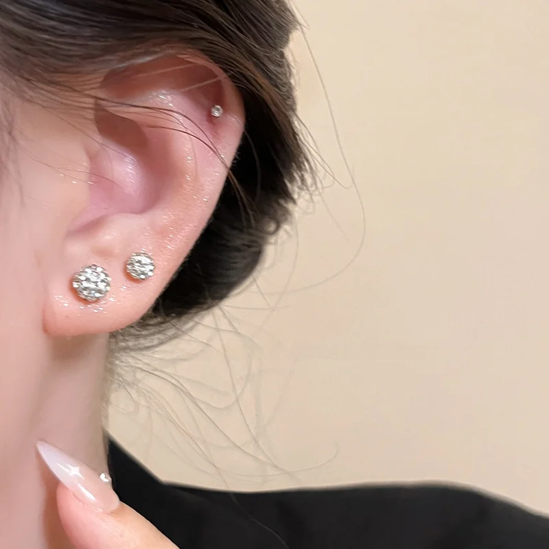 Ear Piercing Zircon Silver Needle Stud Earrings Women High Sense Bone Simple Cold Wind