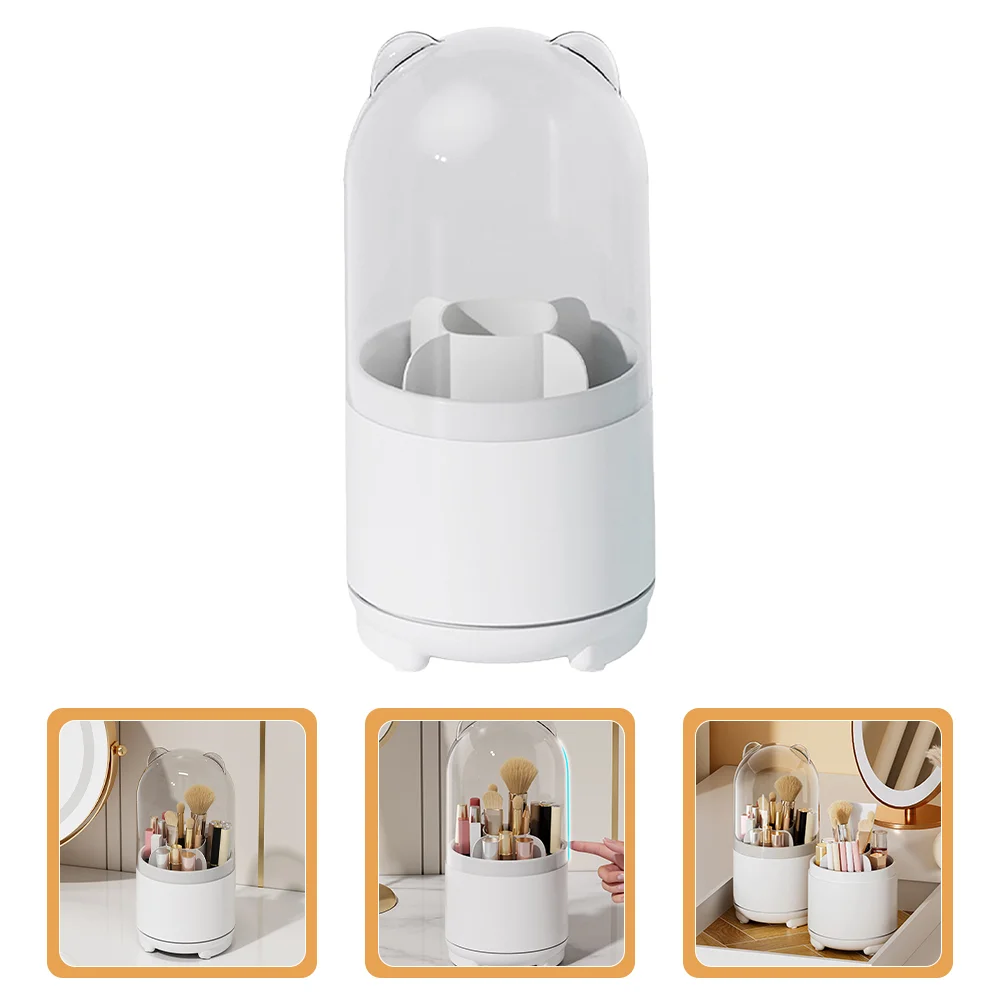 

Desktop Makeup Brush Holder Organizer Lidded Rotating Makeup Brushes Container