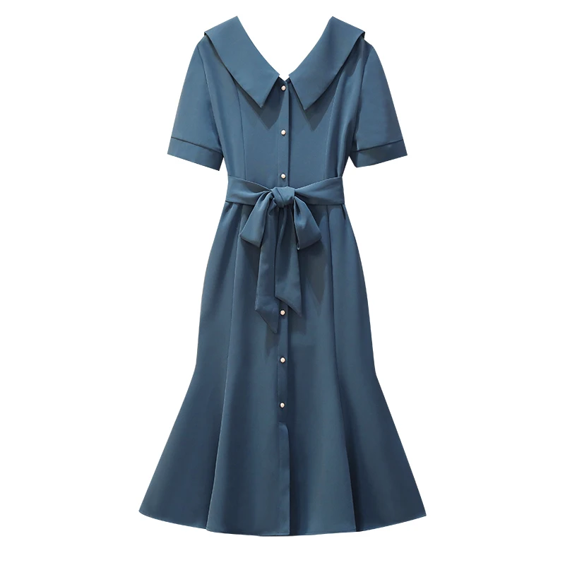 Женское платье-Русалка с бантом и V-образным вырезом