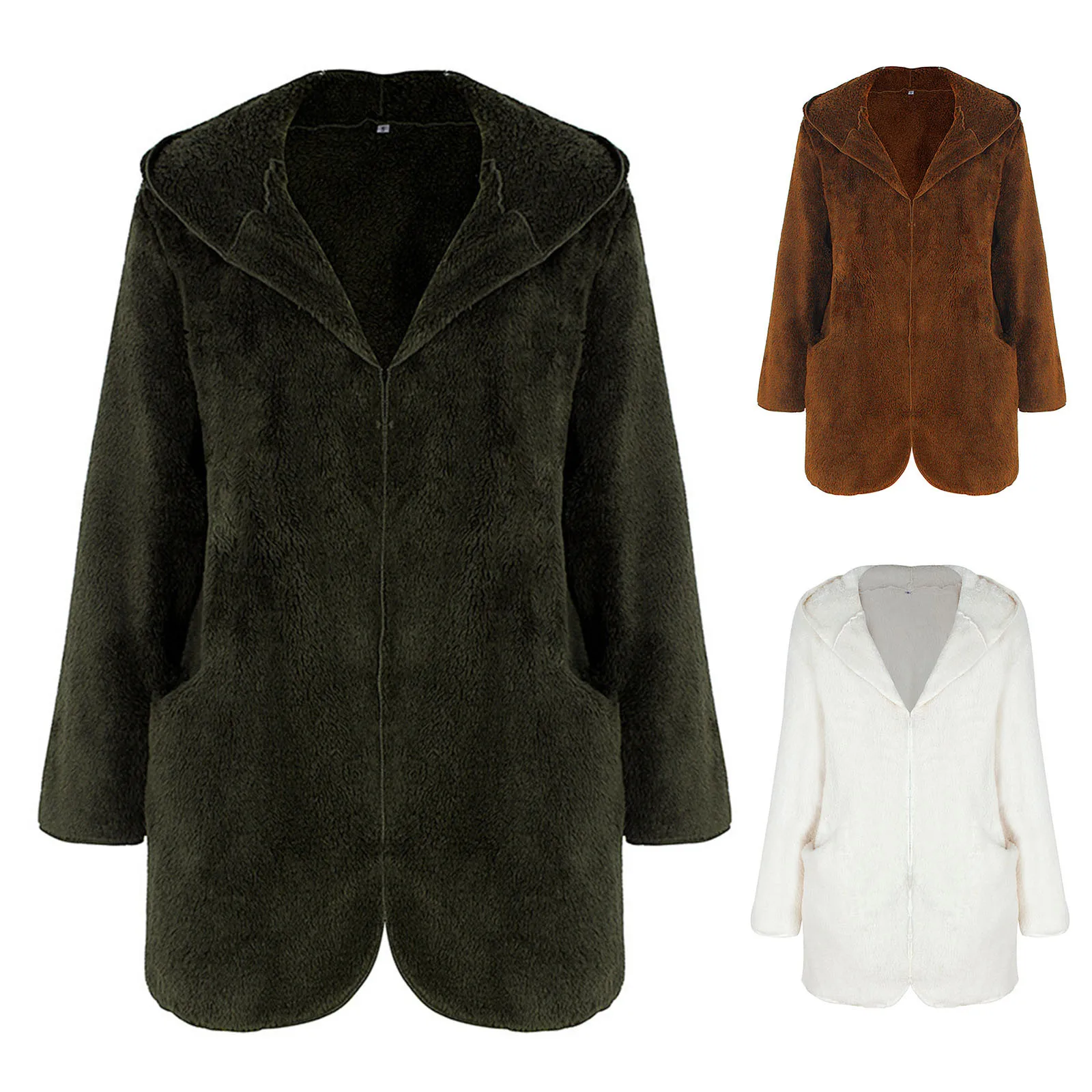 

Женский кардиган с капюшоном h Fashion, однотонная куртка с асимметричным подолом, с карманами, очень теплая зимняя куртка