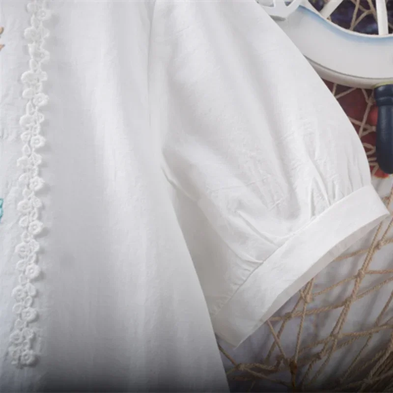 Японские милые рубашки с вышивкой кардиган круглым воротником на пуговицах