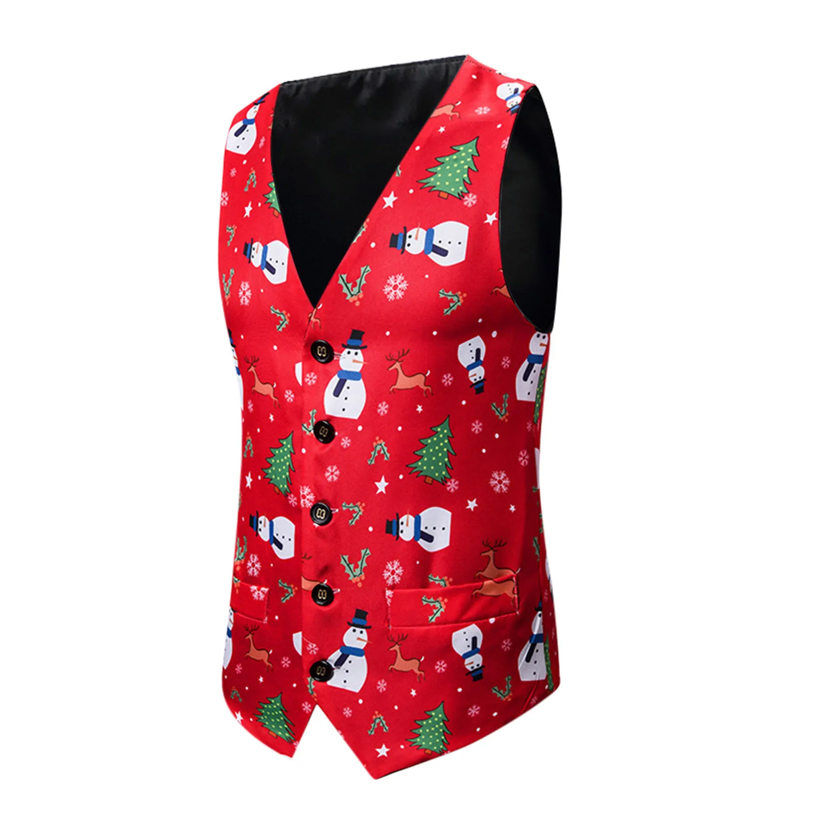 

Мужской Рождественский жилет, однобортный зеленый, красный цвет, Санта-Клаус с принтом, Осень-зима, семейный повседневный костюм, мужские майки