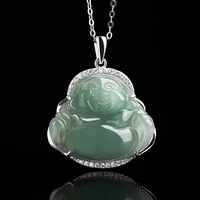 burmese jade buddha pendant vintage green fashion gemstones gifts for women jadeite emerald natural necklace 925 silver stone
