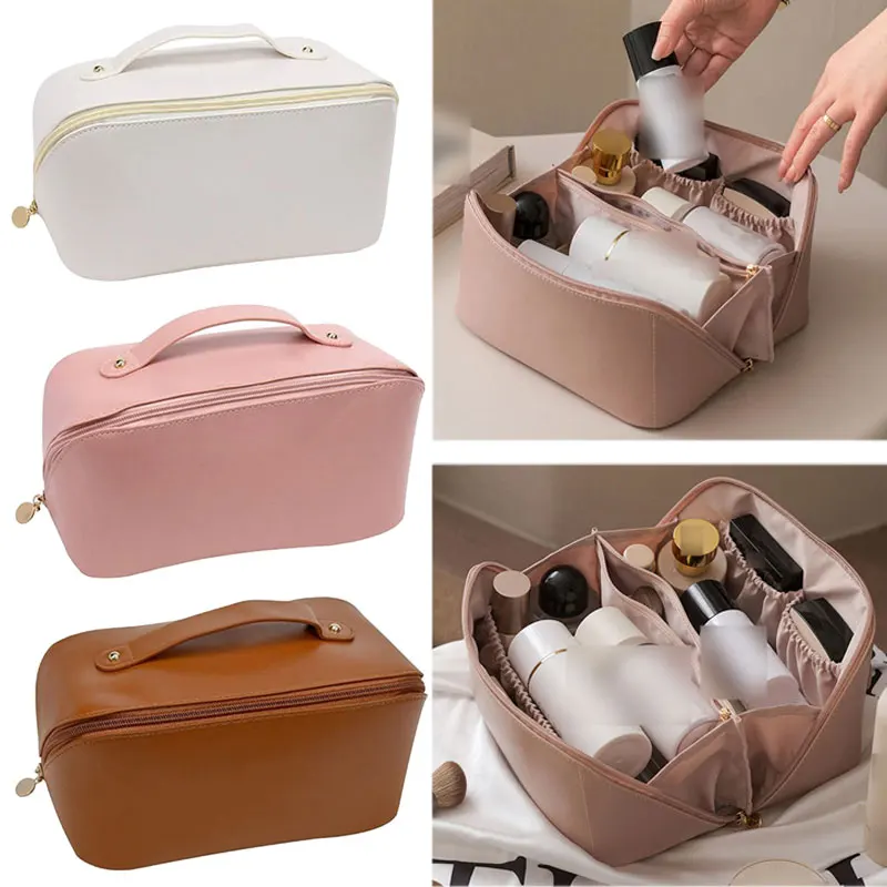 Fashion Large Capacity Portable Makeup Bag Women Cosmetic Bag Toiletries Organizer Female StoragePU  Makeup Cases Travel Washbag