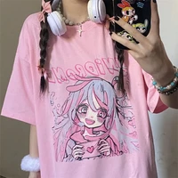 summer t shirt harajuku y2k japan cute anime cartoon pink girl print ins hip hop oversized loose short sleeved t shirt women top