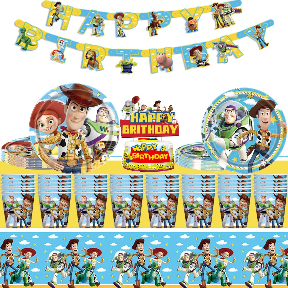 

Toy Story Buzz Lightyear Birthday Party Decorations Disposable Tableware Cup Plate Tablecloth for Kids Boy Gift Party Supplies