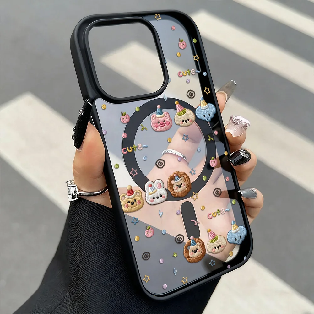 Фото Эстетичный мини-чехол с мультяшными животными для iPhone 17, 14, 15, 16, 13 Pro Max, 14, 15, 16 Plus, 17, 16, 15 Pro, прозрачная накладка №4