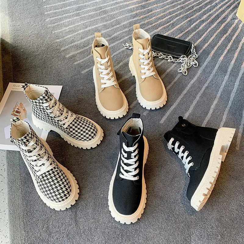 

Новые парусиновые туфли, женские ботинки в британском стиле, модные повседневные ботильоны с высоким верхом, Женская Высококачественная об...