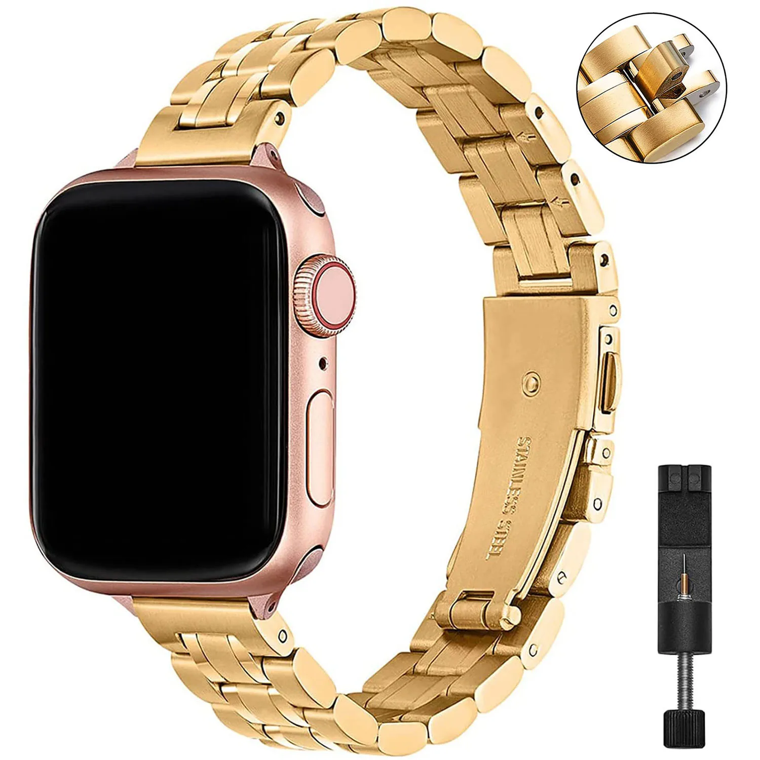 

Stainless Steel Band for Apple Watch 6 7 SE 40mm 41mm 44mm 45mm Slim Metal Link Women Bracelet Strap iWatch Series 5 4 3 2 38mm