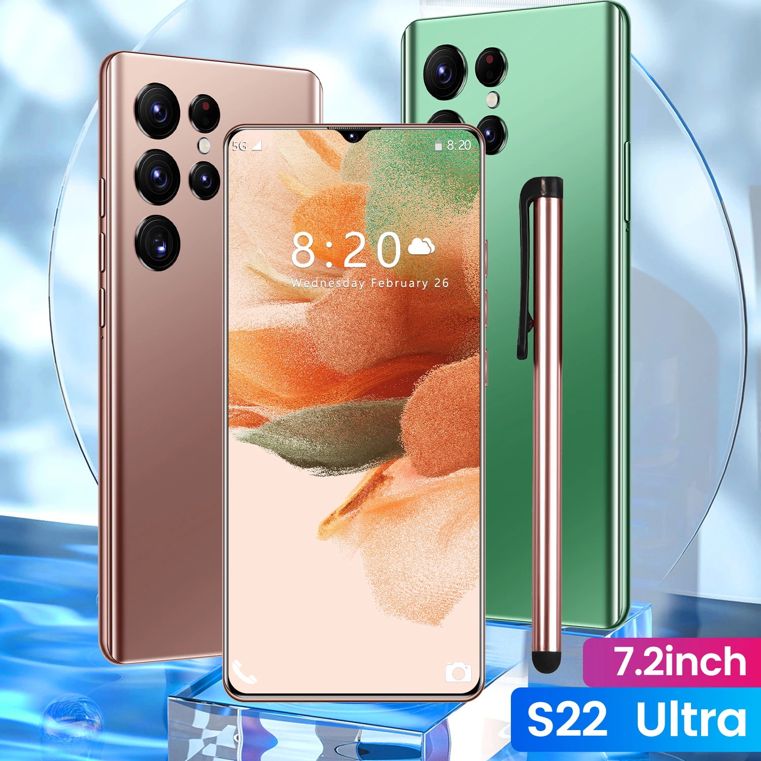 Смартфон глобальная версия S22 Ultra 7 2 дюйма 6800 мАч сканер отпечатка пальца