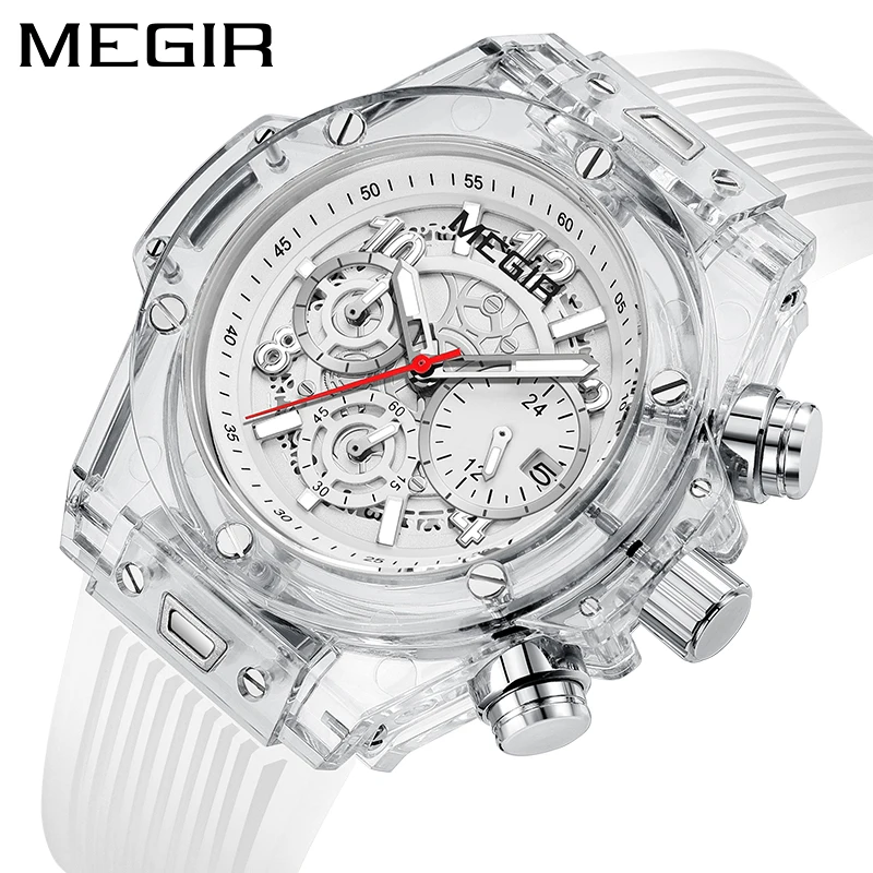 

MEGIR Watches Men Sport Quartz Chronograph Wristwatches Luxury White Silicone Clock Luminous Date Watch Relogio Masculino 8108