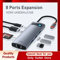 baseus usb c hub type c to hdmi compatible usb 3 1 adapter 8 in 1 6 in 1 hub dock macbook pro air splitter ethernet card reader