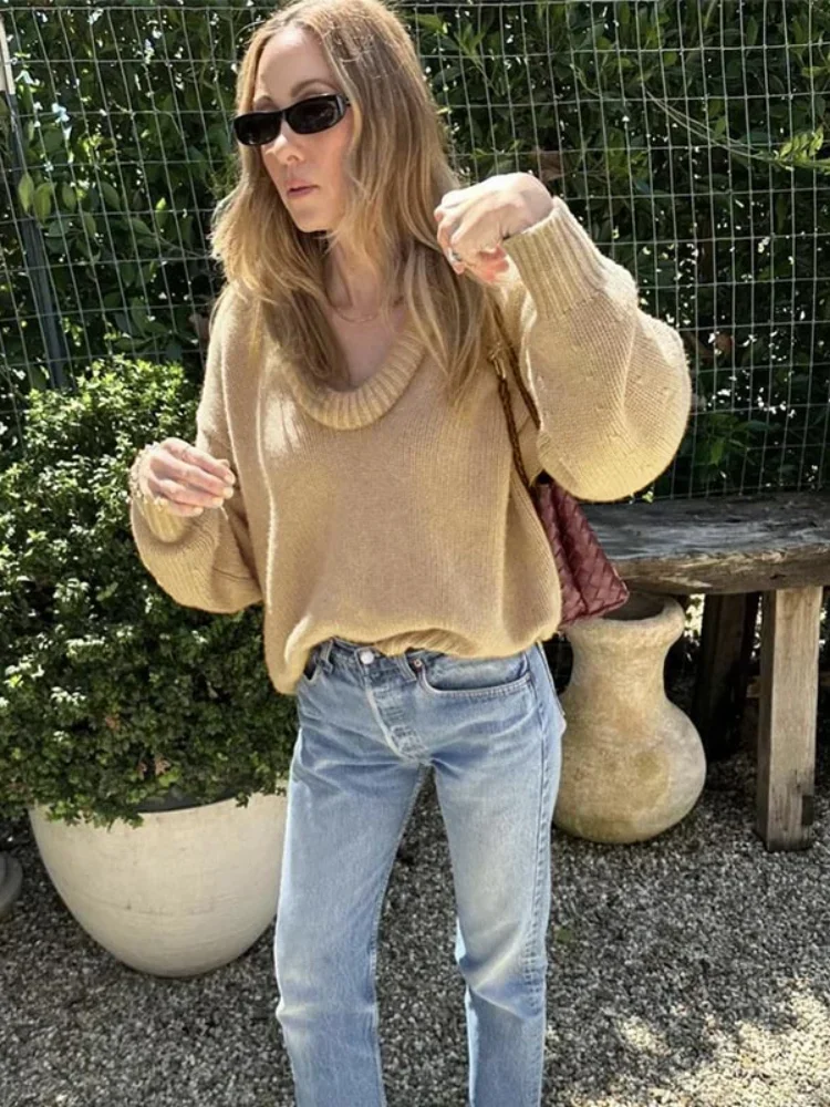 Элегантный утепленный вязаный свитер с глубоким v-образным вырезом для женщин