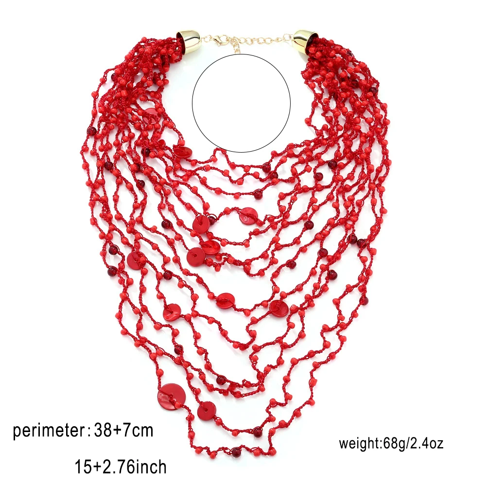 Уникальное ожерелье ZA в форме водопада с красными бусинами и ракушками для