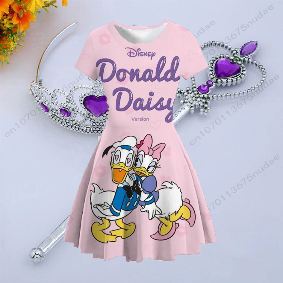 

Summer new children's clothing Disney Donald Duck Daisy Princess skirt round neck short sleeve printed casual loose cute dress