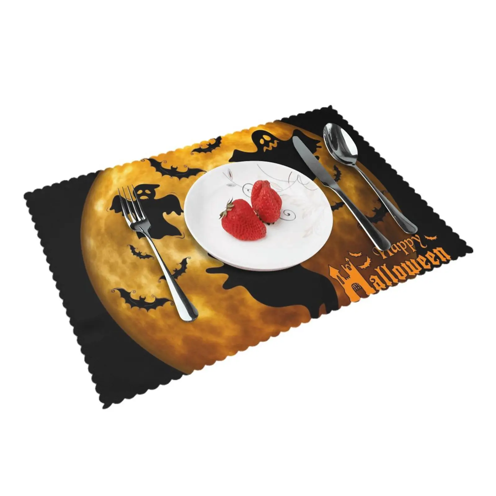 

Ghost Golden Full Moon Table Mats for Dining Table Polyester 12x18 Inch Strong Heat Resistance Set of 4 Kitchen Accessories
