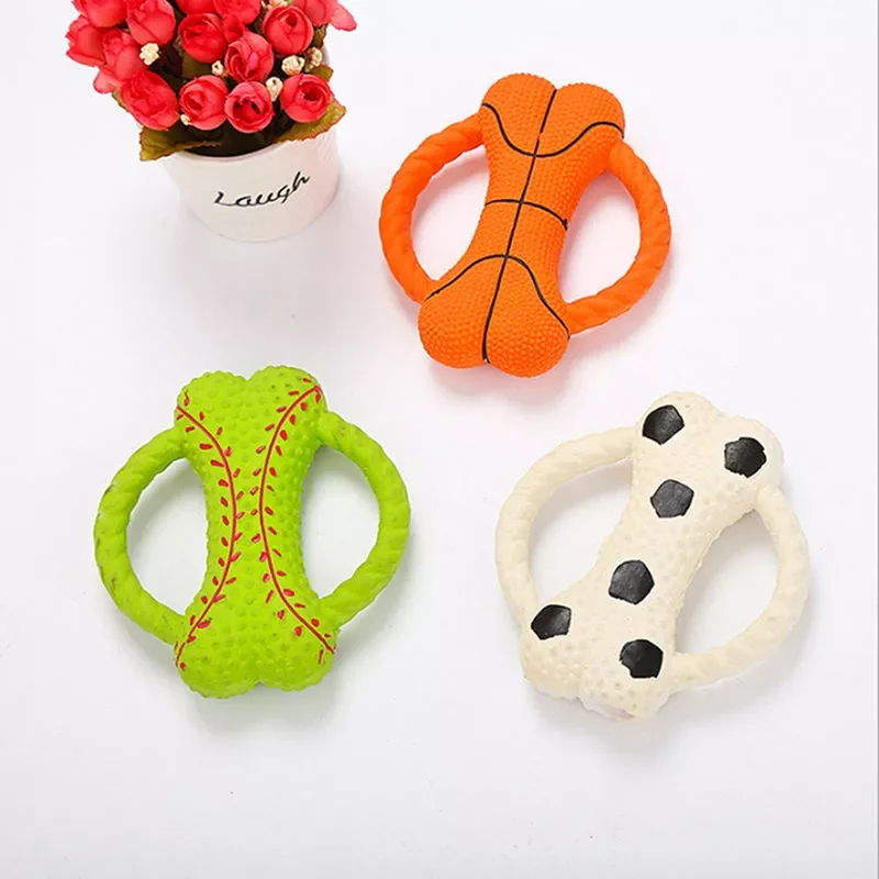 

2022 Pet Dog Puppy Cat Chews Toy Natural Latex Bone Squeaky Sound Play Toys Basketball Pattern Pet Dog Toy Bite-resistant Teeth