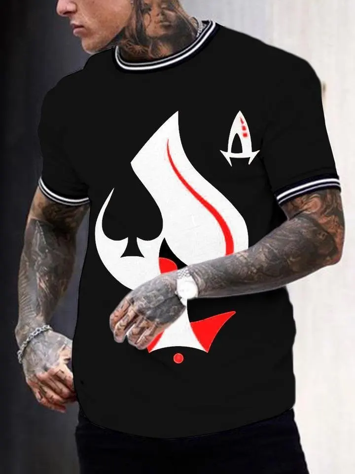 

Camiseta con estampado 3D de póker para hombre, camisa holgada de gran tamaño, moda de verano, Tops a la moda