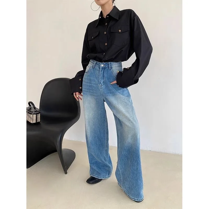 Синие мешковатые джинсы WCFCX STUDIO для женщин гранж Y2K джинсовые брюки с высокой