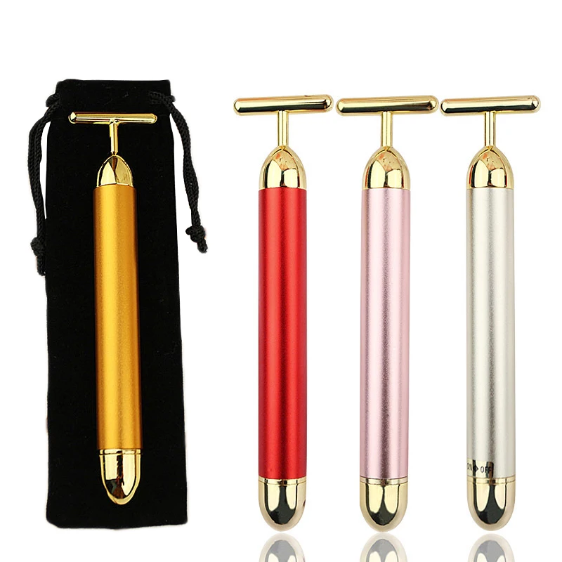 

Роликовый вибрирующий массажер для лифтинга лица, устройство для похудения с 24-каратным золотом, Т-образный, для красоты лица, ухода за кожей