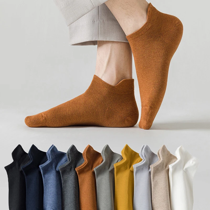 

Men's Summer Cotton Socks Comfortable Breathable Boat Socks Solid Color Shallow Socks Soft Thin Large Size Business Ankle Socks