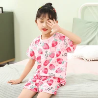 pure cotton childrens pajama girl summer thin section hole cotton homewear suit breathing cotton short sleeved kids pijamas