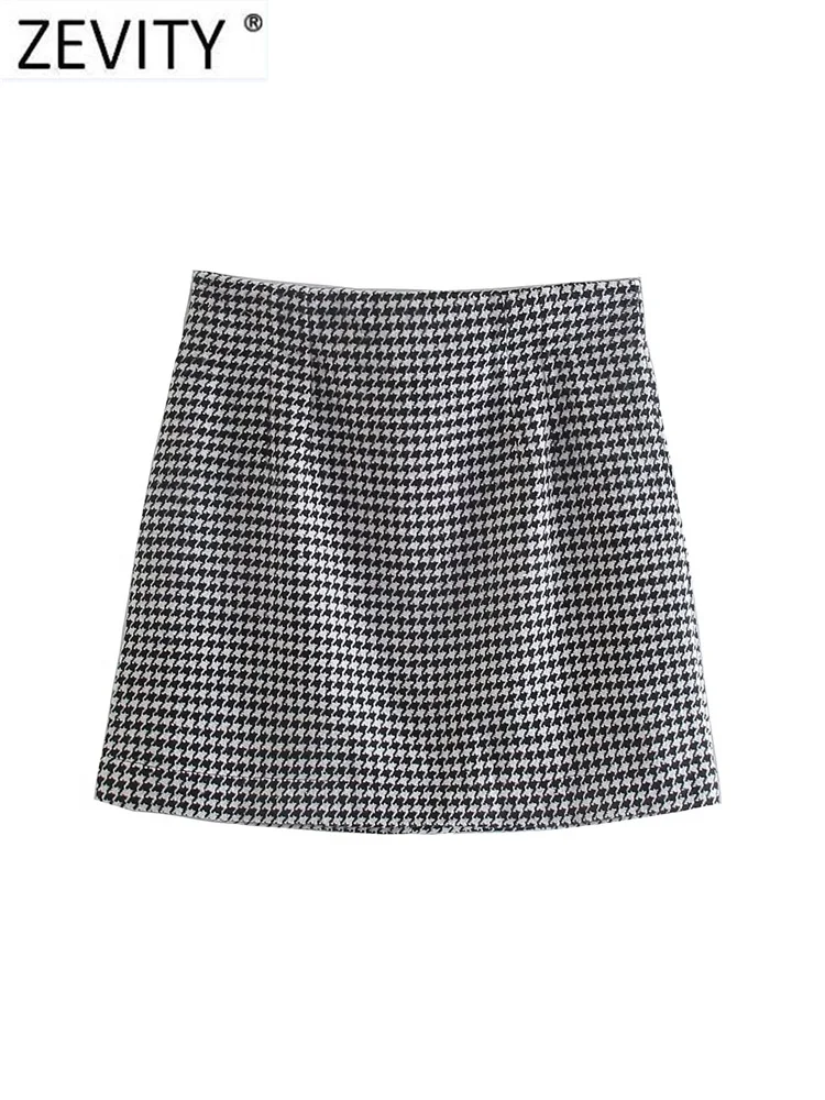 

Zevity 2023 Женская винтажная облегающая мини-юбка с принтом «гусиные лапки», женские юбки, Женская шикарная юбка-карандаш на молнии сзади, платья QUN5697
