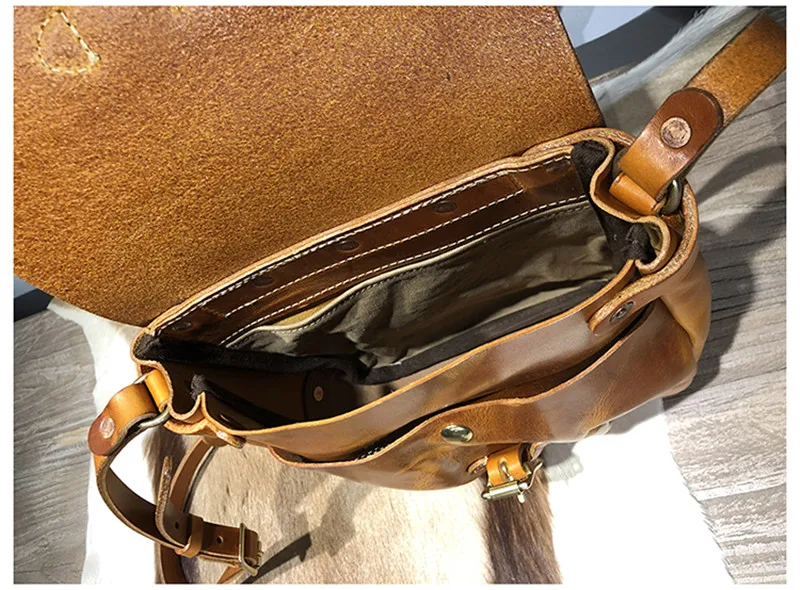 Luxury natural genuine leather men's messenger bag casual retro designer real cowhide outdoor handmade brown shoulder bag