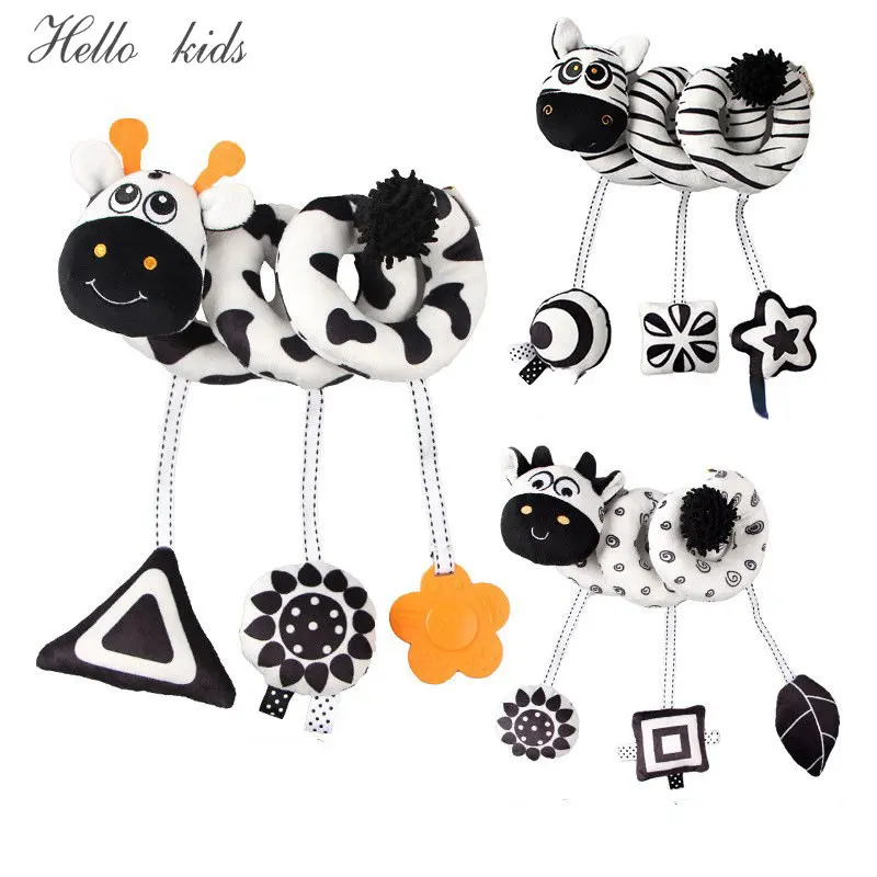 Black and White Baby Rattles Toys For Children Cow Activity 
